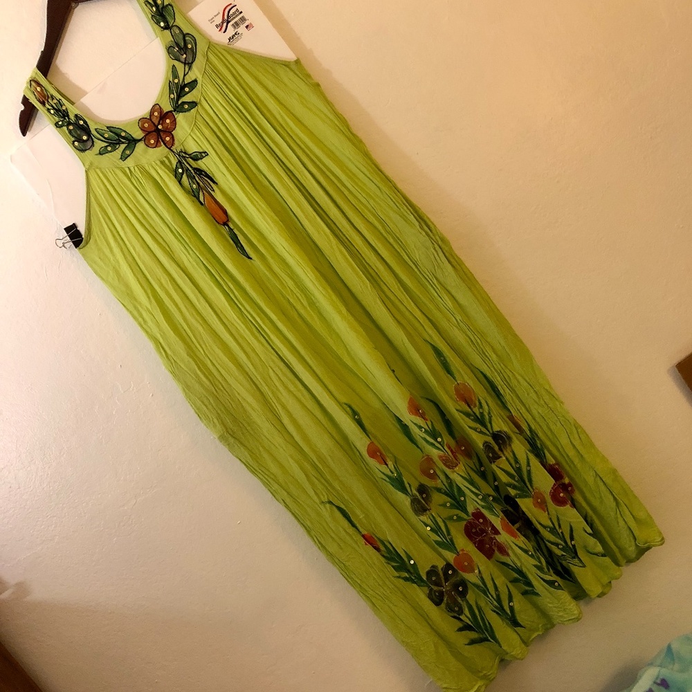 Lime green floral maxi sleeveless dress
